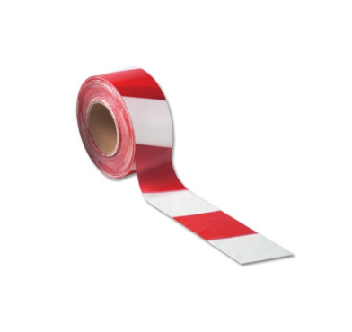 BARRIER TAPE, RED / WHITE, 75MM X 100MTR