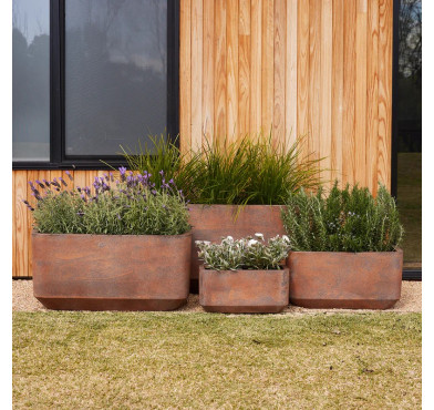 GRAYSON TROUGH POT, RUST, MEDIUM, 60X30X30CM