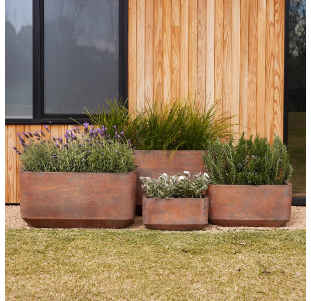 GRAYSON TROUGH POT, RUST, MEDIUM, 60X30X30CM
