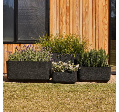 GRAYSON TROUGH POT, BLACK STONE, MEDIUM, 60X30X30CM