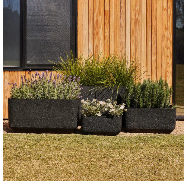 GRAYSON TROUGH POT, BLACK STONE, XLARGE, 100X50X50CM