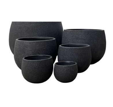 MEGA BELLY POT, BLACK STONE, LARGE, 57X42CM